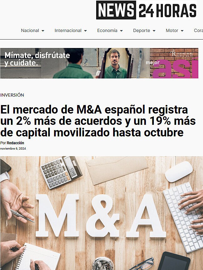 El mercado de M&A espaol registra un 2% ms de acuerdos y un 19% ms de capital movilizado hasta octubre